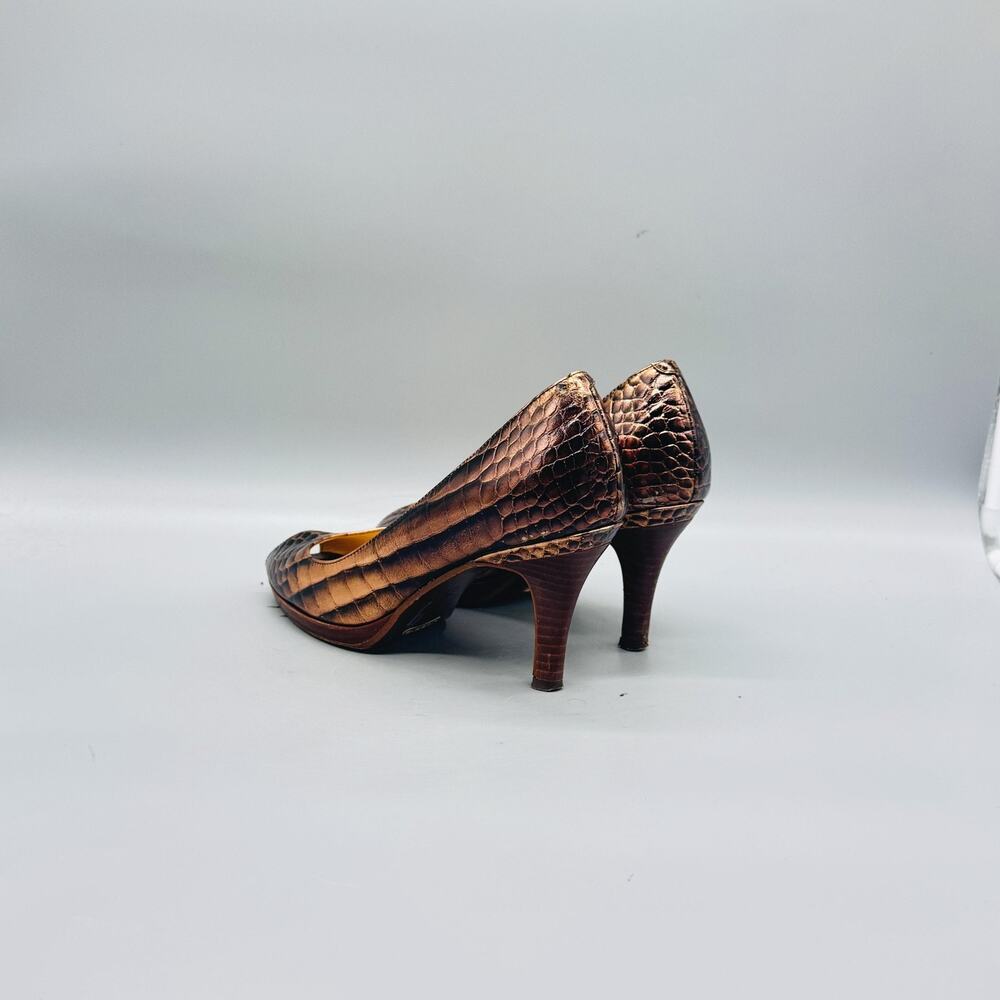 Cole Haan Shoes Womens 6 Brown Snake Embossed Leather Peep Toe Vintage Pumps - Picture 5 of 11